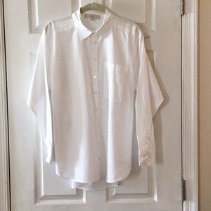 Ann Taylor LOFT White Cotton Oversized Button Long Sleeve Everyday Shirt EUC XS